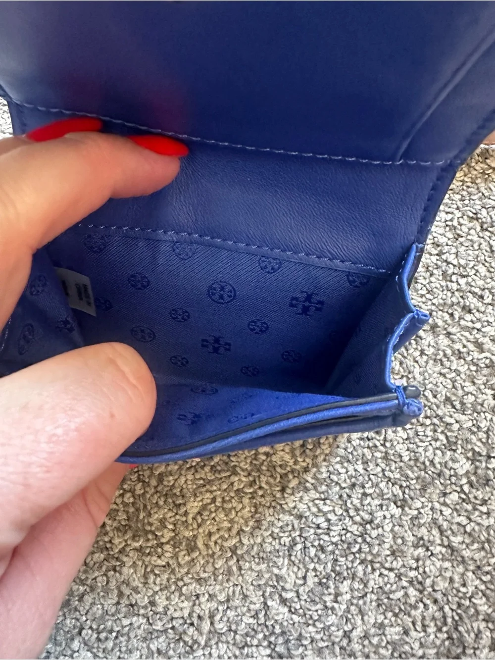 Tory Burch Quilted Leather Card Case in Royal Blue